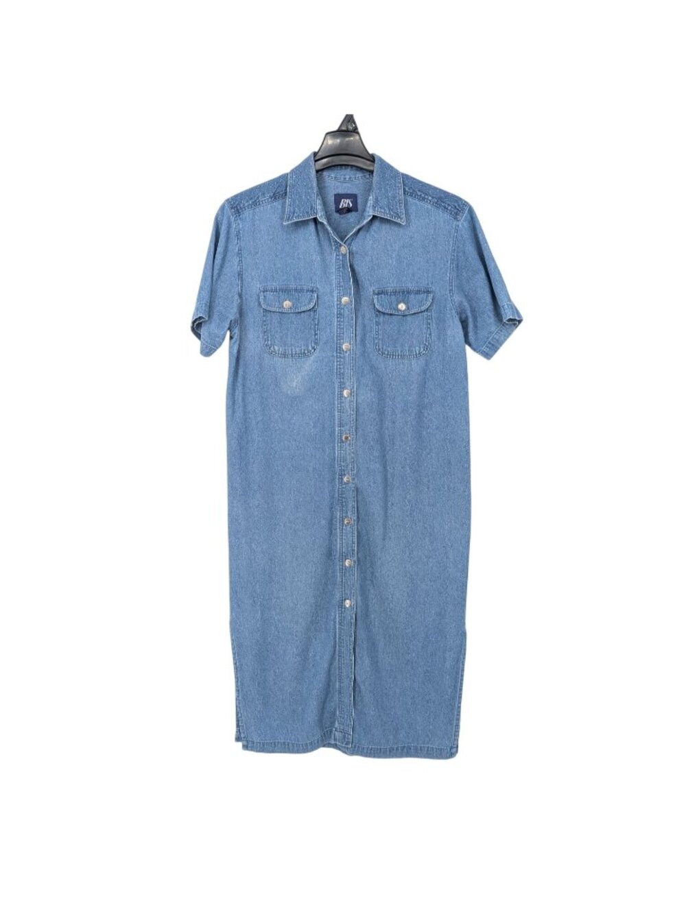 Vintage Y2K Denim Shirt Dress Midi Button Front Utility Minimalist 90s‎ Medium